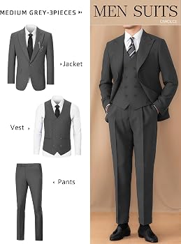 Herren Anzug 3-teilig Slim Fit – Blazer, Weste & Hose – Für Hochzeit, Business & Party – Schwarz
