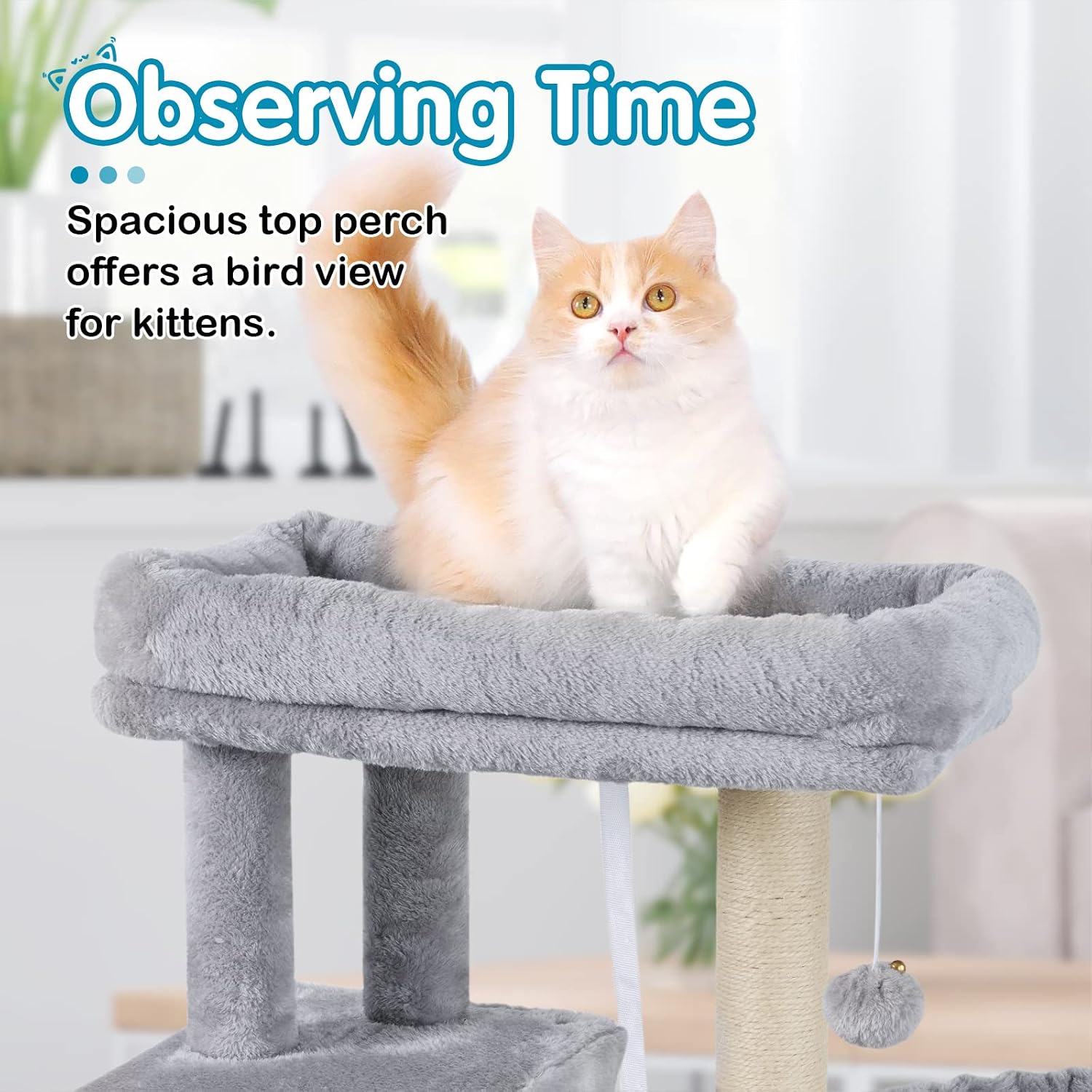 Dooradar Cat Tree for Indoor Cats, 38" Cat Tower with Adjustable Base, Small Multi-Level Cat Furniture with Condo, Scratching Posts and Perch, Modern Kitty Stand Post for Kittens Play, Rest, Climb