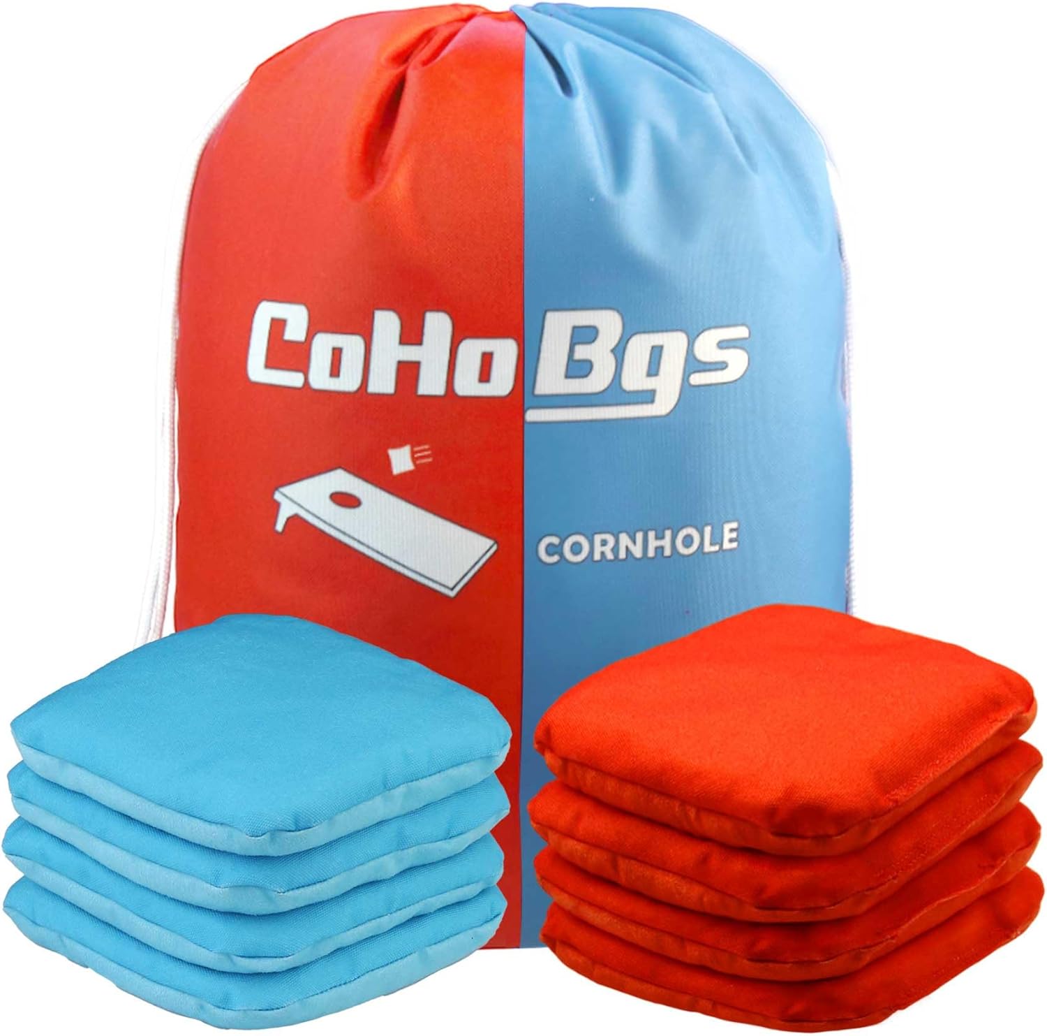 CoHoBgs Corn Hole Bags Set 8, Professional Cornhole Bags Dual-Sided Slick & Stick Resin Filled Suede and Duck Canvas Bean Bag for Cornhole Game Includes Carry Case