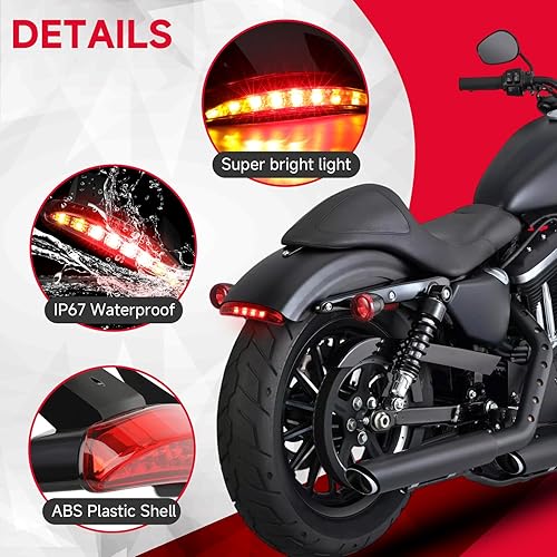 Miniatura 5 de Rich Choices Luz trasera de freno LED para motocicleta con guardabarros trasero cortado, placa de matrícula, luz trasera de parada, luz de