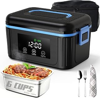 POFABIK Cordless Electric Lunch Box 18000mAh 6 Cups Self-Heating Heated Lunch Box for Adults/Men, 304 SS Portable Food Warmer w/ Bag