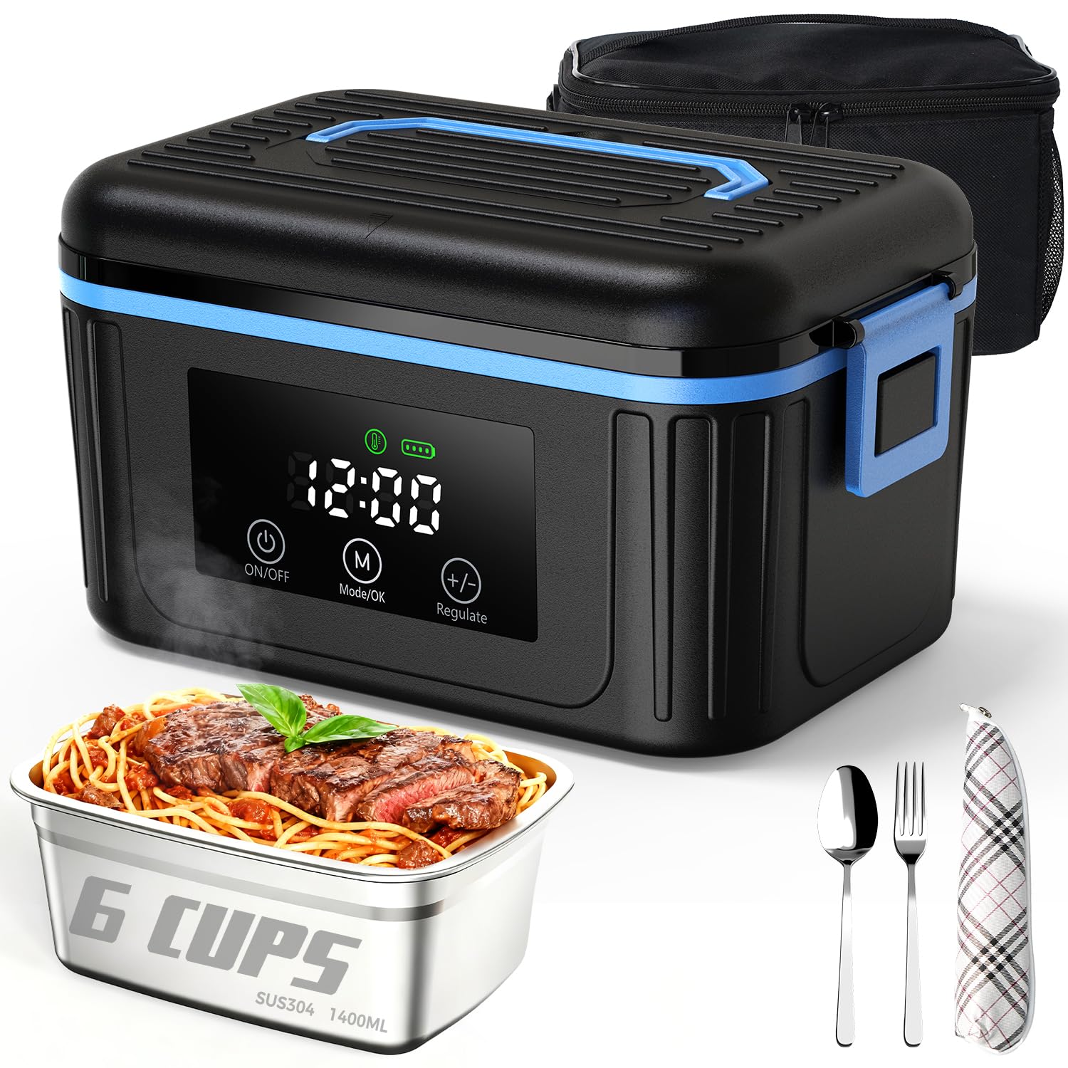 Cordless Electric Lunch Box for Adults Heated Lunch Box for Men 6 Cups Self Heating Lunch Box Battery