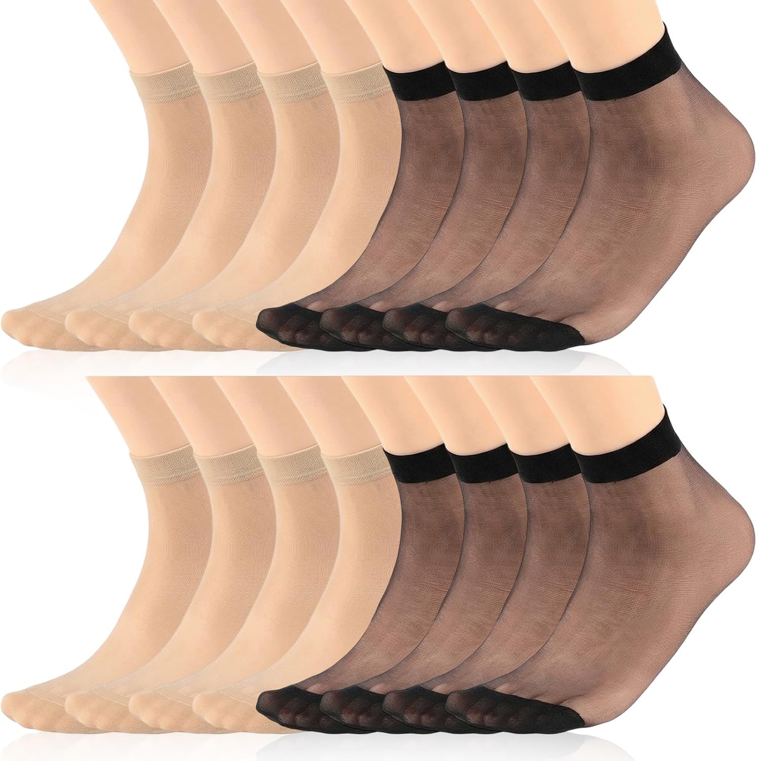 TIESOME 20 Pairs Sheer Ankle Socks, Nylon Ankle High Socks for Women, Lightweight Soft Stockings with Reinforced Toe