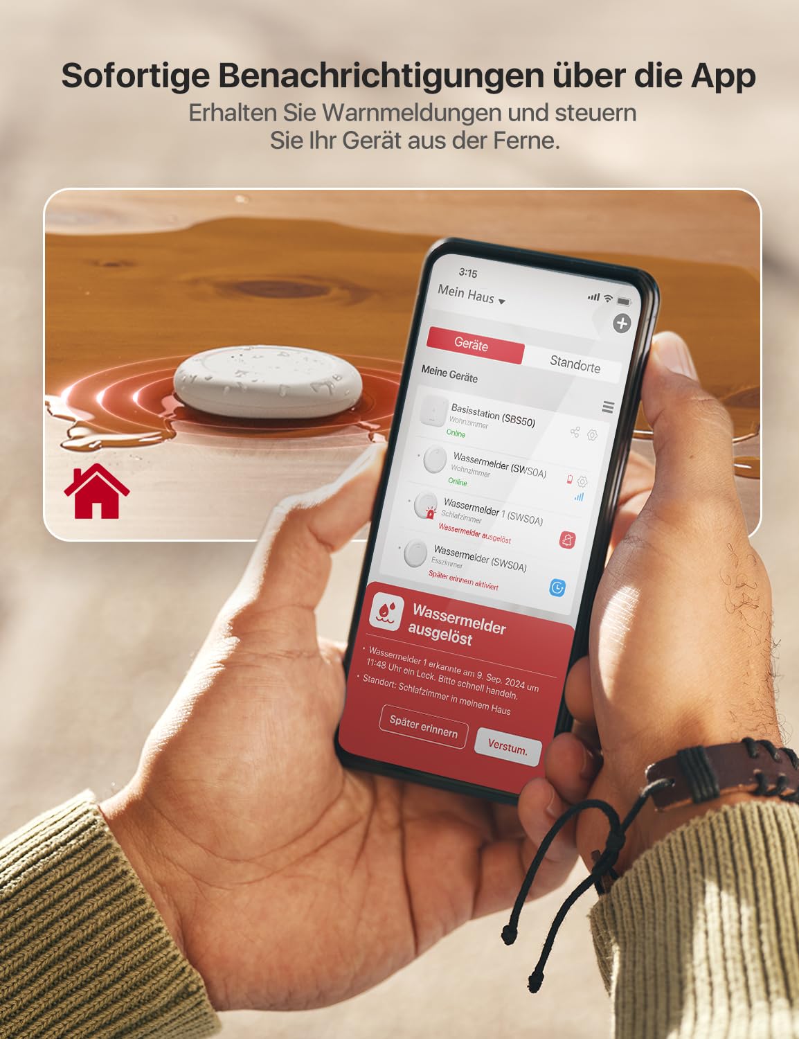 X-Sense SBS50 Wassermelder WLAN, smarter Wassersensor IP67 wasserdicht, App-Warnungen 2.4GHz, für Küche Bad Keller