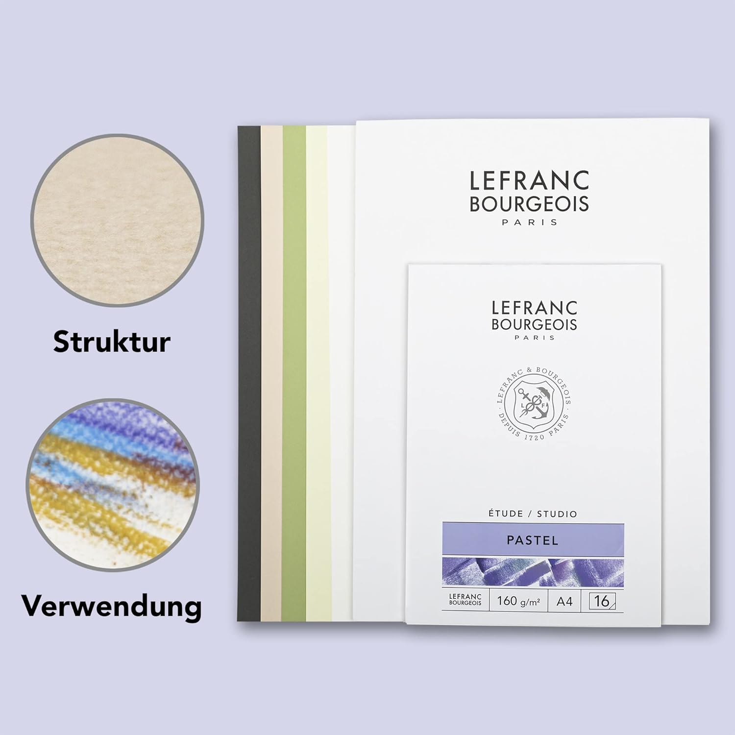 Lefranc Bourgeois Studio 301337 Pastel Colouring Pad 16 Sheets - A4, Glued, 160 g/m², Very Fine Roughened Surface for Drawing with Pastel Colours and Dry Painting Techniques