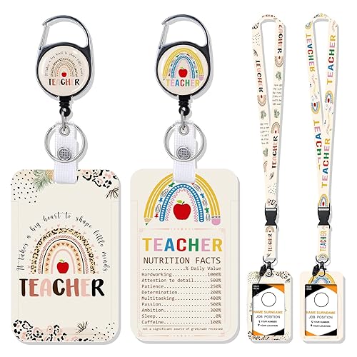 Teacher Retractable Lanyard Badge Holder - 2PCS Cute Teacher Lanyard