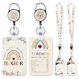 Teacher Retractable Lanyard Badge Holder - 2PCS Cute Teacher Lanyard with ID Holder, Retractable ID Badge Holder with Breakaway Lanyards, Keys Reel Carabiner Clip Office School Appreciation Gifts, M