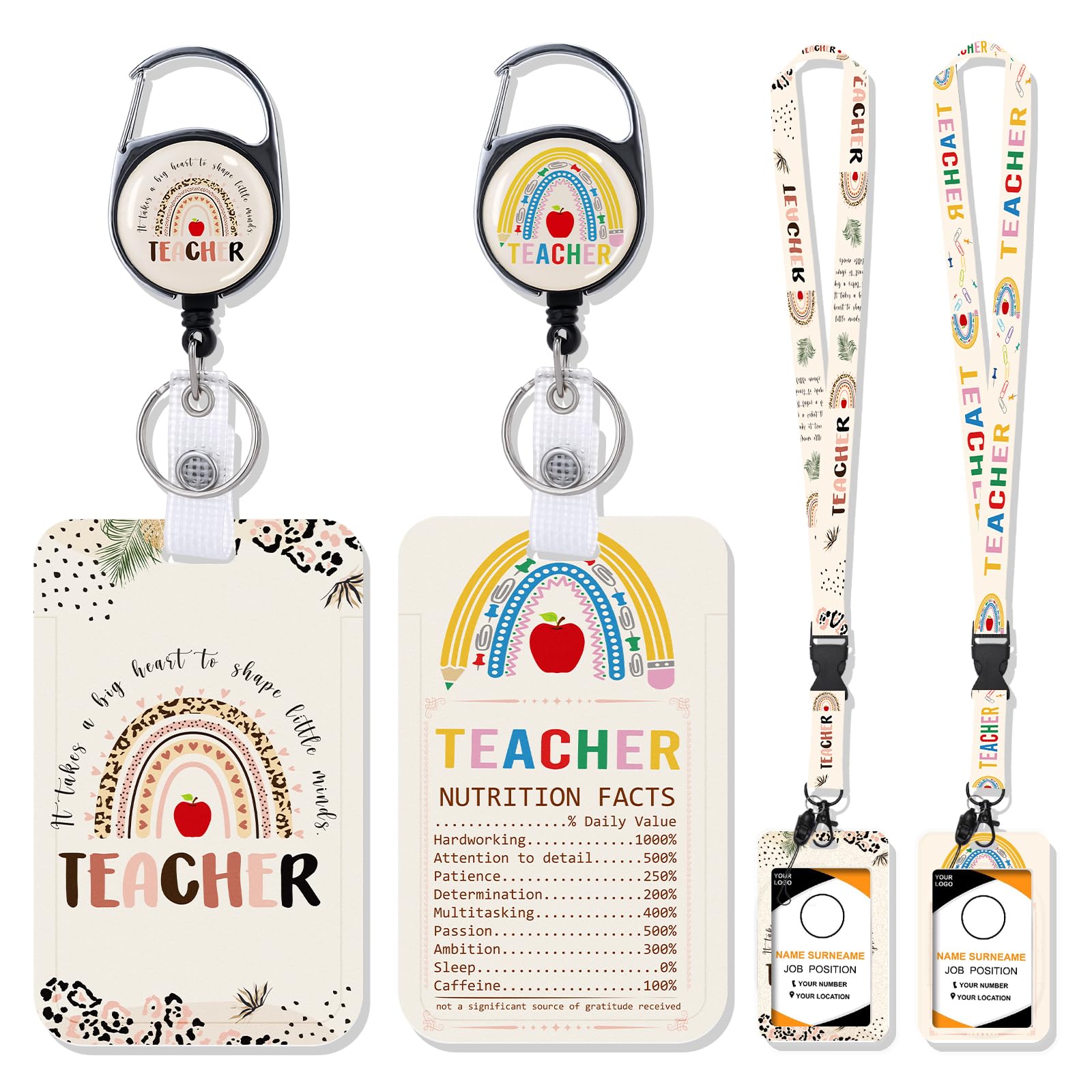 Cordón retráctil para profesores, 2 piezas de cordón para profesores con soporte de identificación, soporte retráctil para tarjetas de identificación con cordón separable, mosquetón para carrete de
