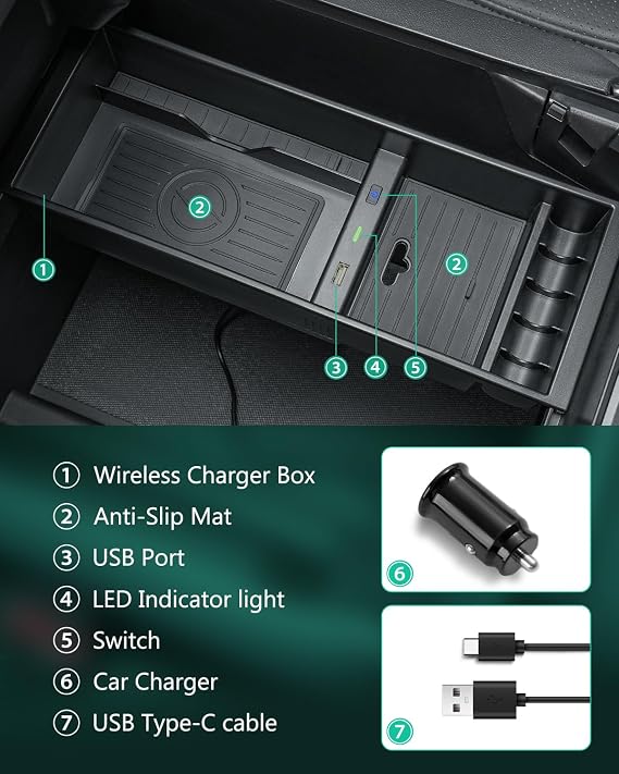 DiffCar for Ford F150 Wireless Charger 2009-2026, Center Console Organizer Box for F-150, Truck Accessory for F150 2025 2024 2023 2022 2021 2020 2019 2018 2017 2016 2015 2014 2013 2012 2011 2010 2009