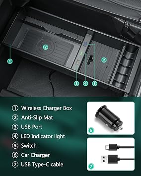 DiffCar for Ford F150 Wireless Charger 2009-2026, Center Console Organizer Box for F-150, Truck Accessory for F150 2025 2024 2023 2022 2021 2020 2019 2018 2017 2016 2015 2014 2013 2012 2011 2010 2009