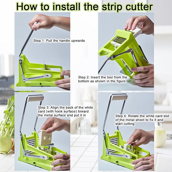 French Fry Cutter, Potato Slicer French Fries with 2 Different Sizes Stainless Steel Blades and No-Slip Suction Base for Potatoes Carrots Cucumbers