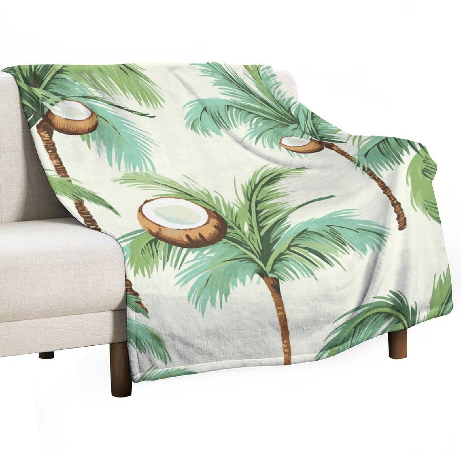 Couverture en flanelle douce imprimé cocotier 140x177cm pour lit, canapé et voyage léger