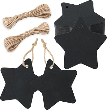 G2PLUS Star Gift Tags, 100PCS Blank Star Shaped Tags, Kraft Paper Gift Tag with String for Present Wrapping, Wedding, Graduation, Christmas Party Favors Black