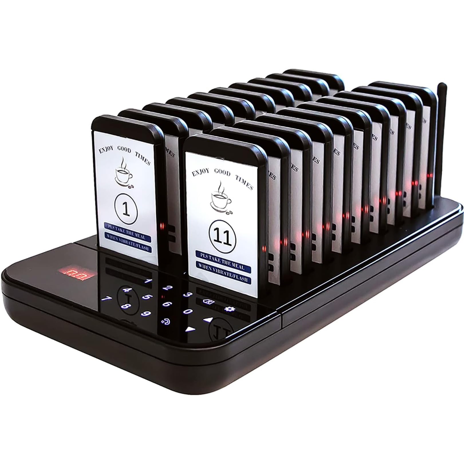 IINCOOY Wireless Restaurant Pager Calling System 20 Coasters Buzzer Vibrator Bell Receiver for Food Truck Bar Coffee Fast Food Bar Cafe