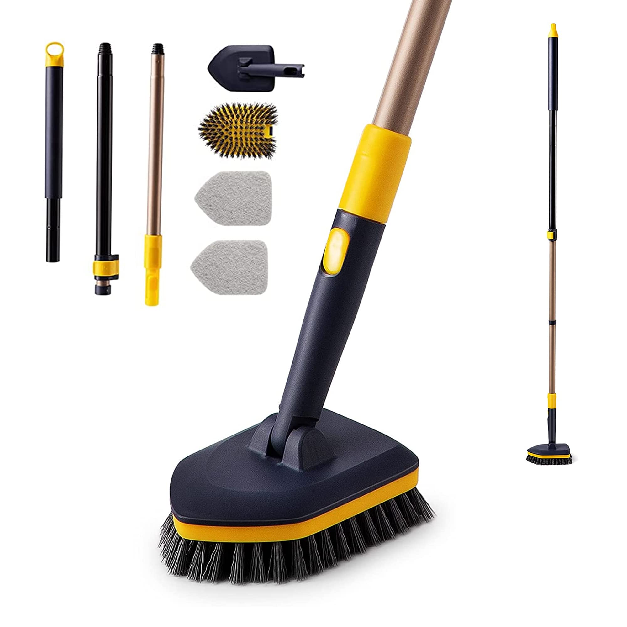 Scrubber Cleaning Brush Combo Bath Tub Tile Cleaner Scrubber Brush With 58.2" Ajustable Long and Strong Iron Handle -Multipurpose Cleaning Tool Perfect for Bathroom Shower Bathtub Wall Mop Carpet