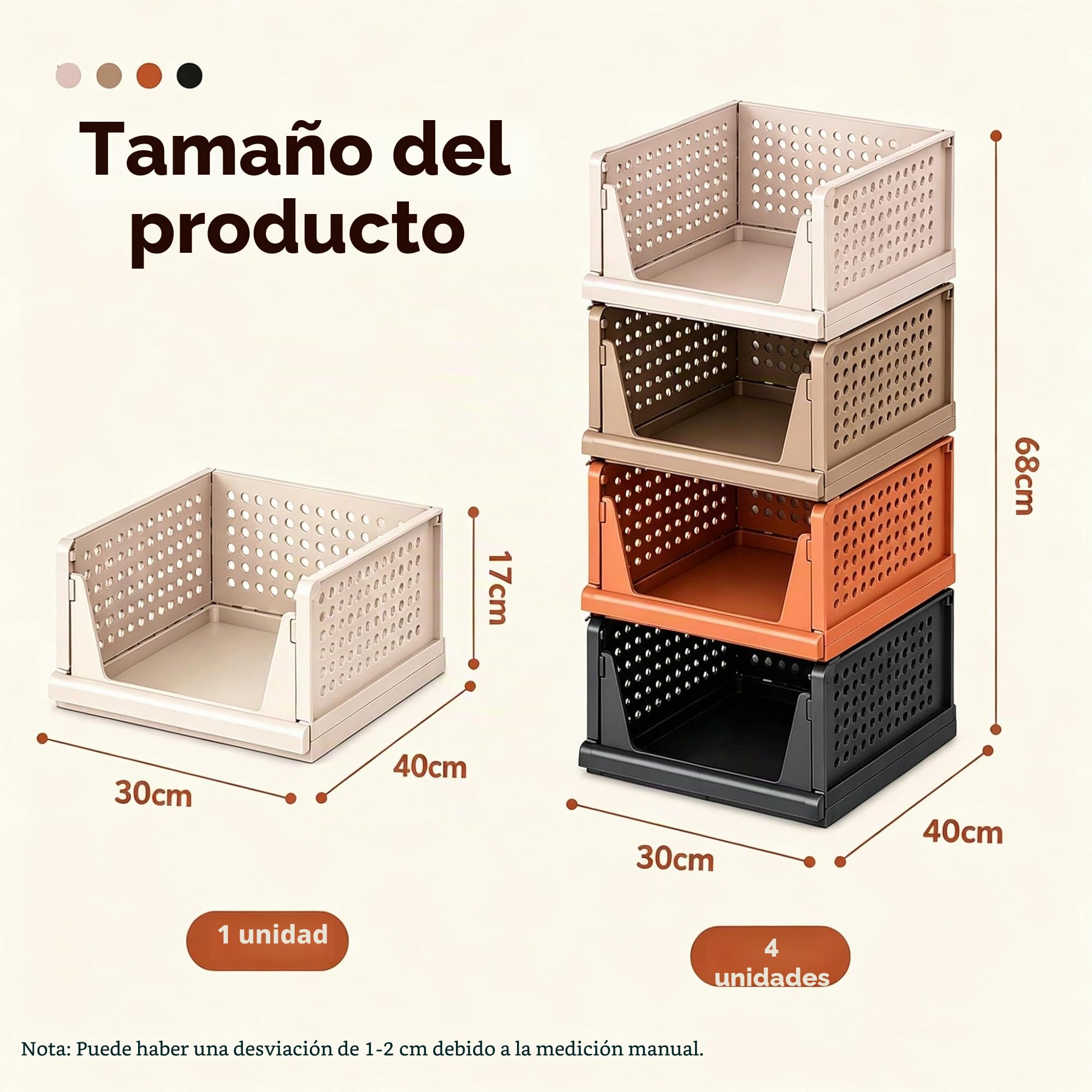 RMAN® Organizador Armario 8 pcs Cajones Extraíbles Plástico Marrón | Plegable, Apilable, Para Cocina Dormitorio Baño, Cajas Almacenaje Ropa