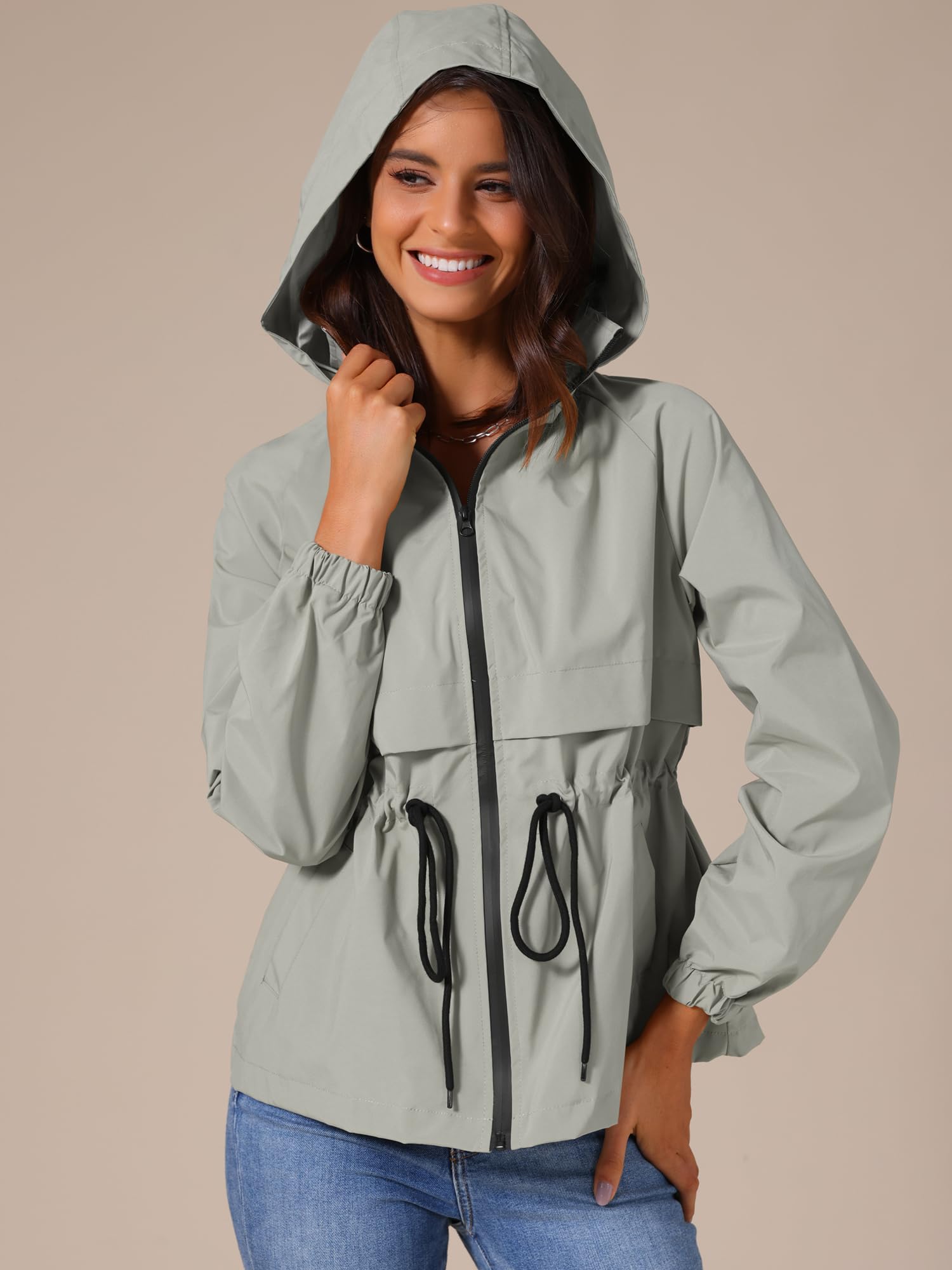 Allegra K Chaqueta impermeable con cremallera para mujer, ligera, para senderismo, cortavientos