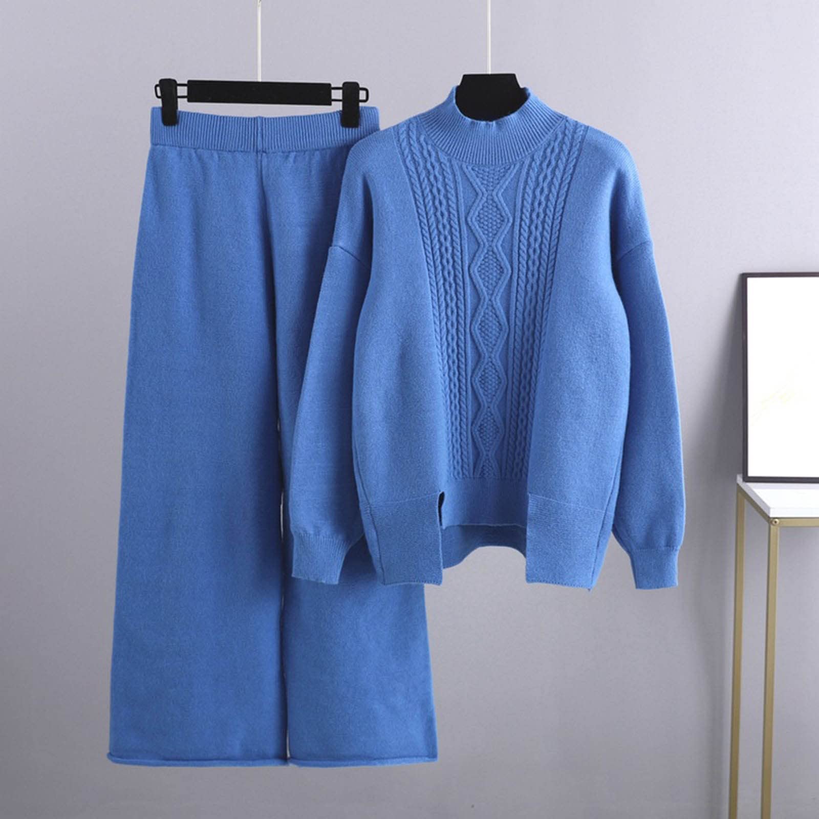 Amazon.com: Dressy Outfits for Women Women's Knitted Set Autumn and Winter  Knitting Suit Knitted Sweater Set (Blue, One Size) : Clothing, Shoes \u0026  Jewelry