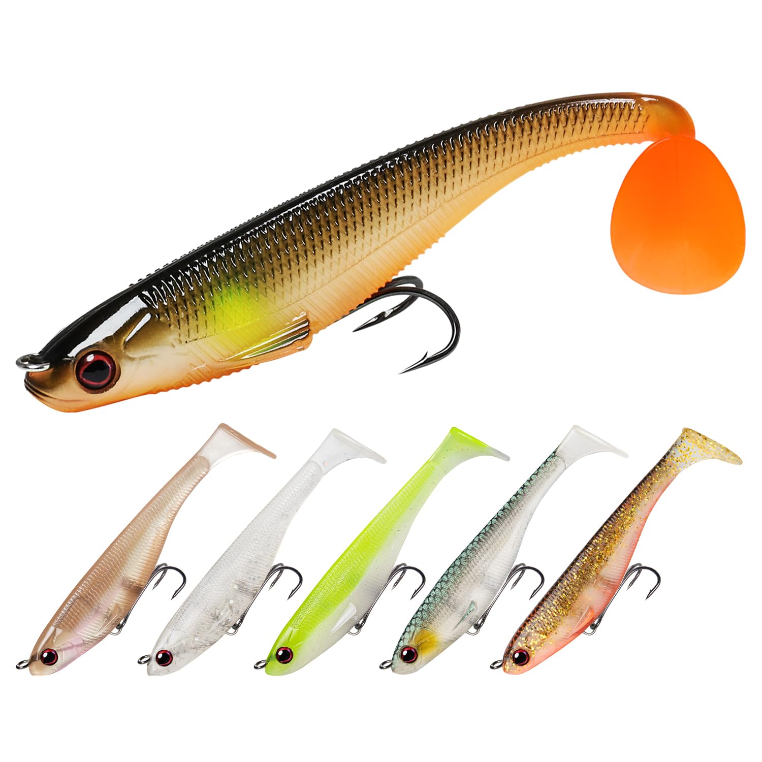 TRUSCEND Easy Catch Pre-Rigged Soft Lures, Unique Vibrating Swim Action and Trembly Sinking Move for More Bites, Amazing Soft Swimbait for Family Fishing, Fishing Lures for Bass Trout