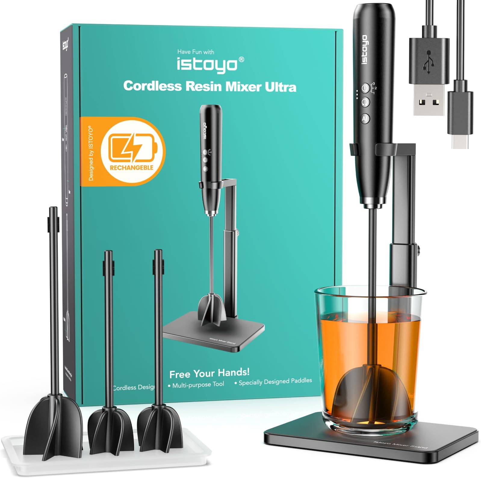 Rechargeable Resin Mixer Ultra, Upgraded 3 Speeds Control Epoxy Mixer with AI Mode, Epoxy Resin Mixer, Resin Stirrer for Resin Molds, Resin Supplies, Epoxy Resin, Silicone Molds Mixing