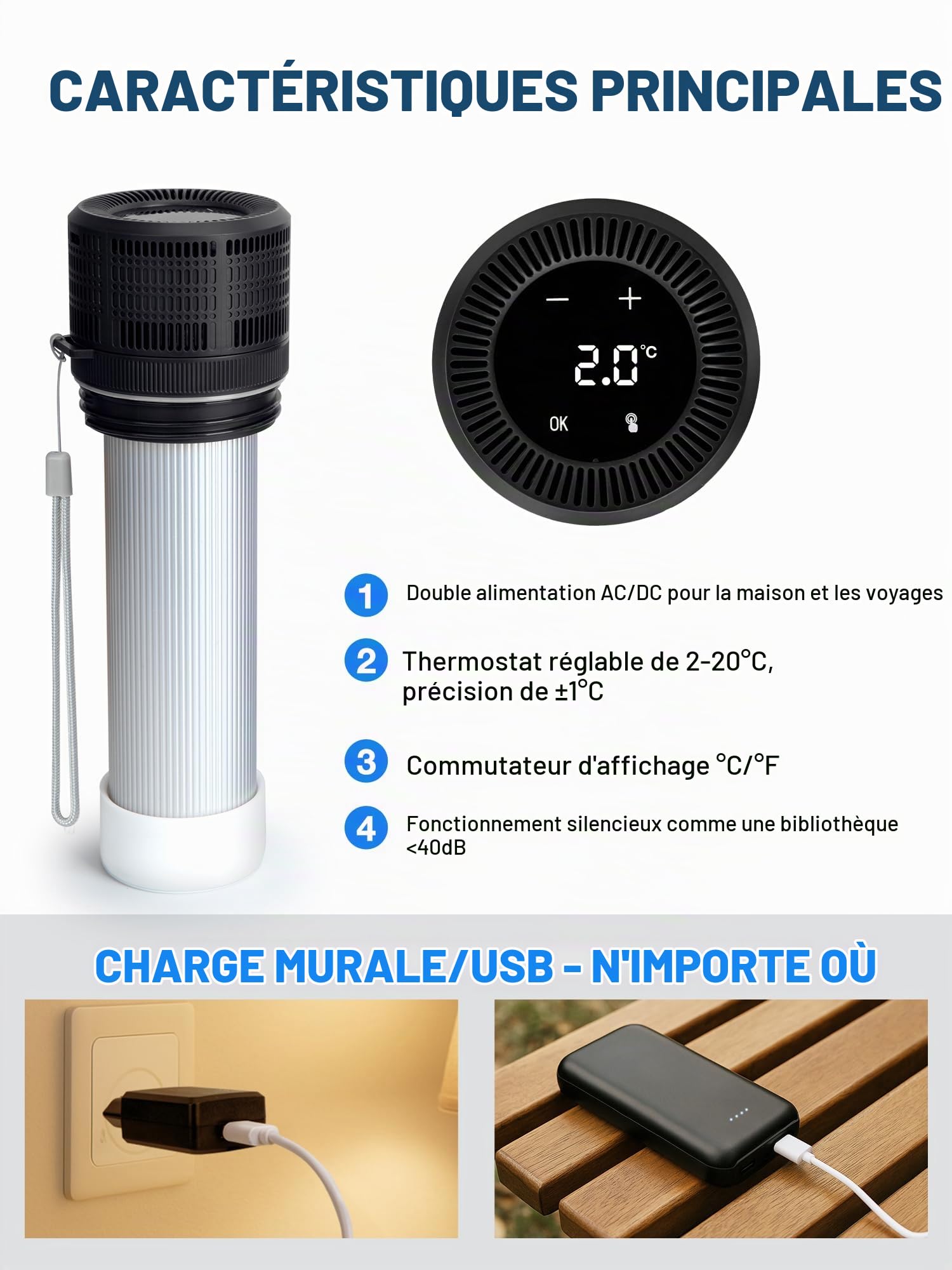 YOUSHARES Réfrigérateur Insuline Portable, Bouteille Isotherme Stylo d'Insuline Voyage 2-8℃ Affichage la Température avec Chargeur USB, Boîte Glacière Électrique USB Transport Médicament, Noir