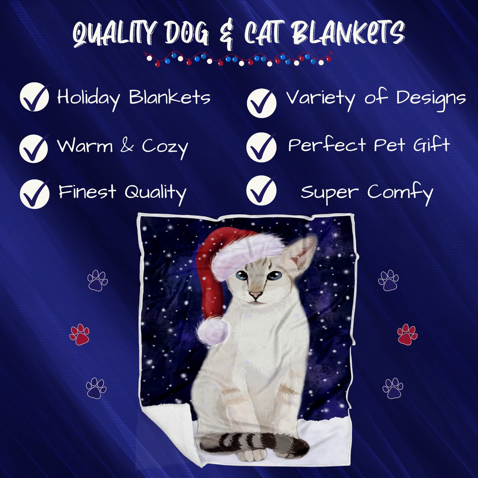 Doggie of the Day Oriental Blue-Point Siamese Cat Blanket - Let it Snow - Super Soft & Warm Pet Theme for Sofa or Bed, Warm Fleece, Sherpa or Woven Material, BLNKT162346 (50x60 Woven)