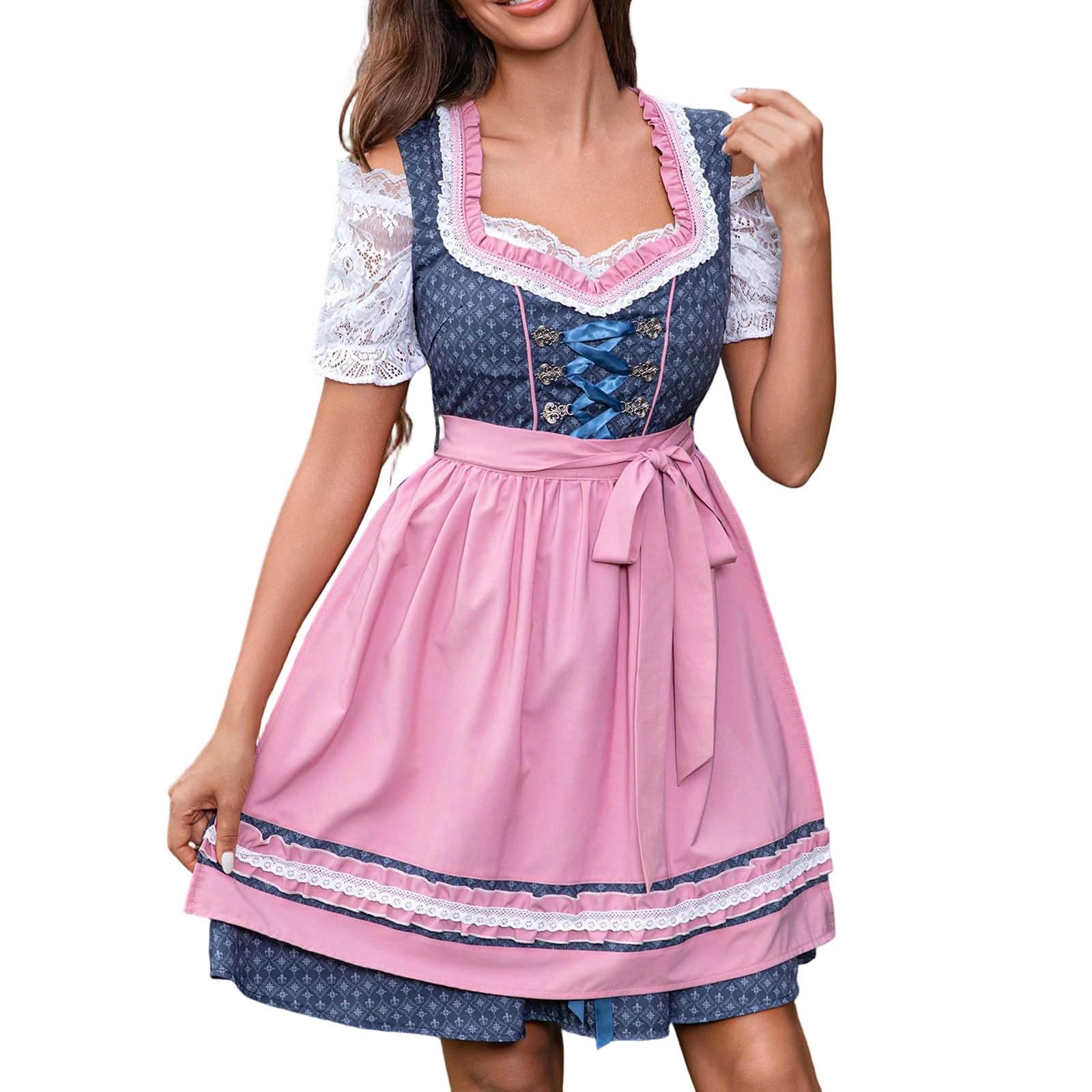 Dirndl Damen Midi Kurz Xs Grosse Grössen Dirndel Komplettset Schürze Trachtenrock Mit Bluse Trachtenkleid Drindl Oktoberfest Outfit Stretch Lang Samt 80 cm Rocklänge