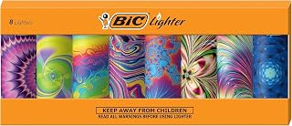 BIC Maxi Special Edition Pocket Lighters Psychedelic Designs, Child-Resistant Long-Lasting 8-Pack for New Year Candle Lighting