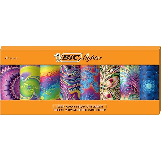 BIC Special Edition Psychedelic Patterns Series Maxi Pocket Lighters, Set of 8 Lighters