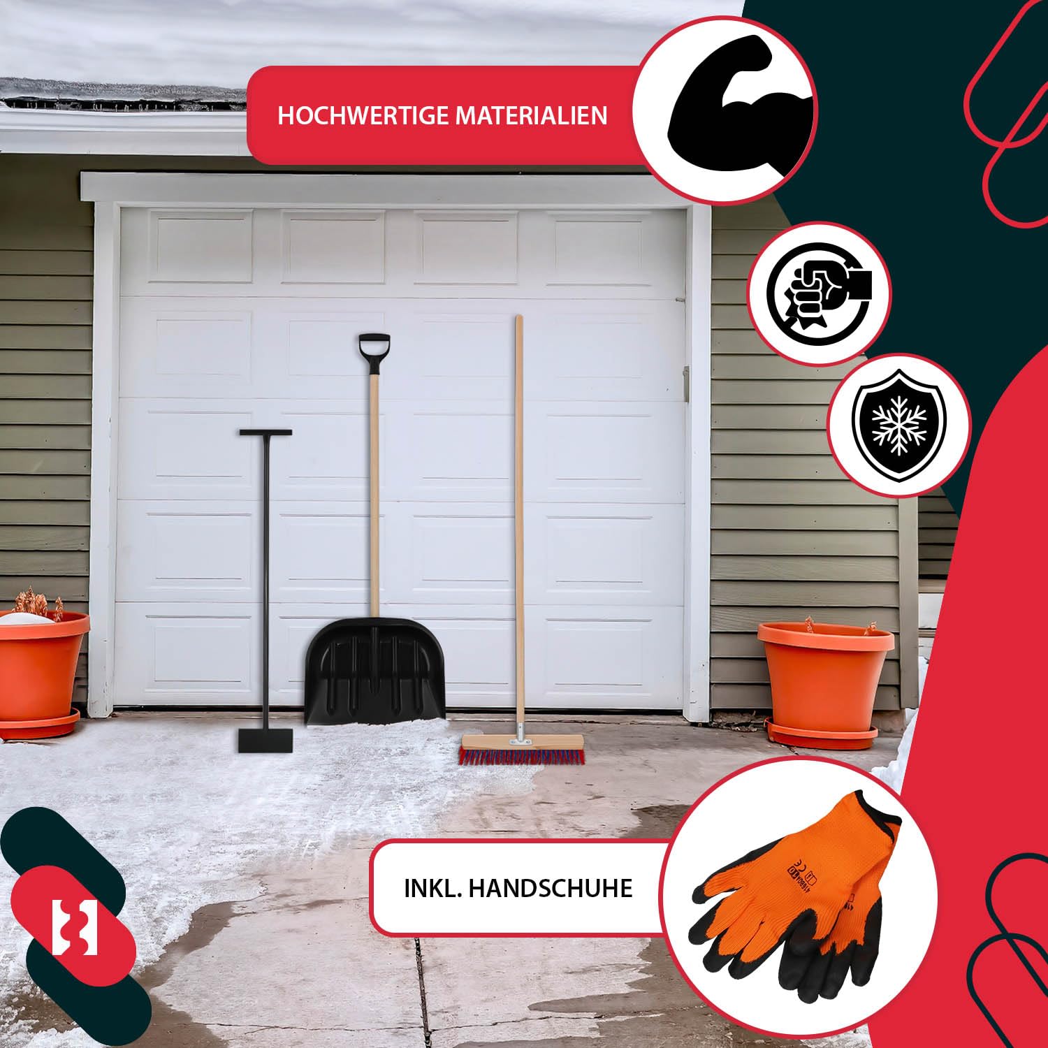 KOTARBAU® Juego de pala de nieve con mango de madera, 137 cm, con mango de 43 cm, raspador de hielo de 119 x 20 cm + guantes, pala de nieve, pala de nieve, mango de madera para quitar la nieve — view 8