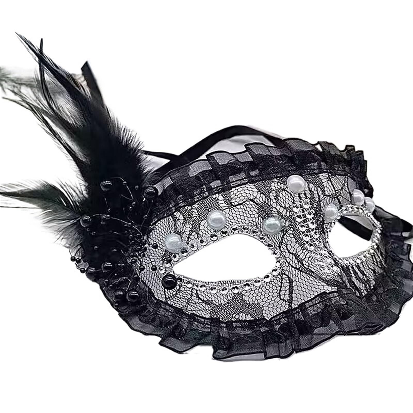 Masque en plumes et dentelle noire élégante pour fête de femmes