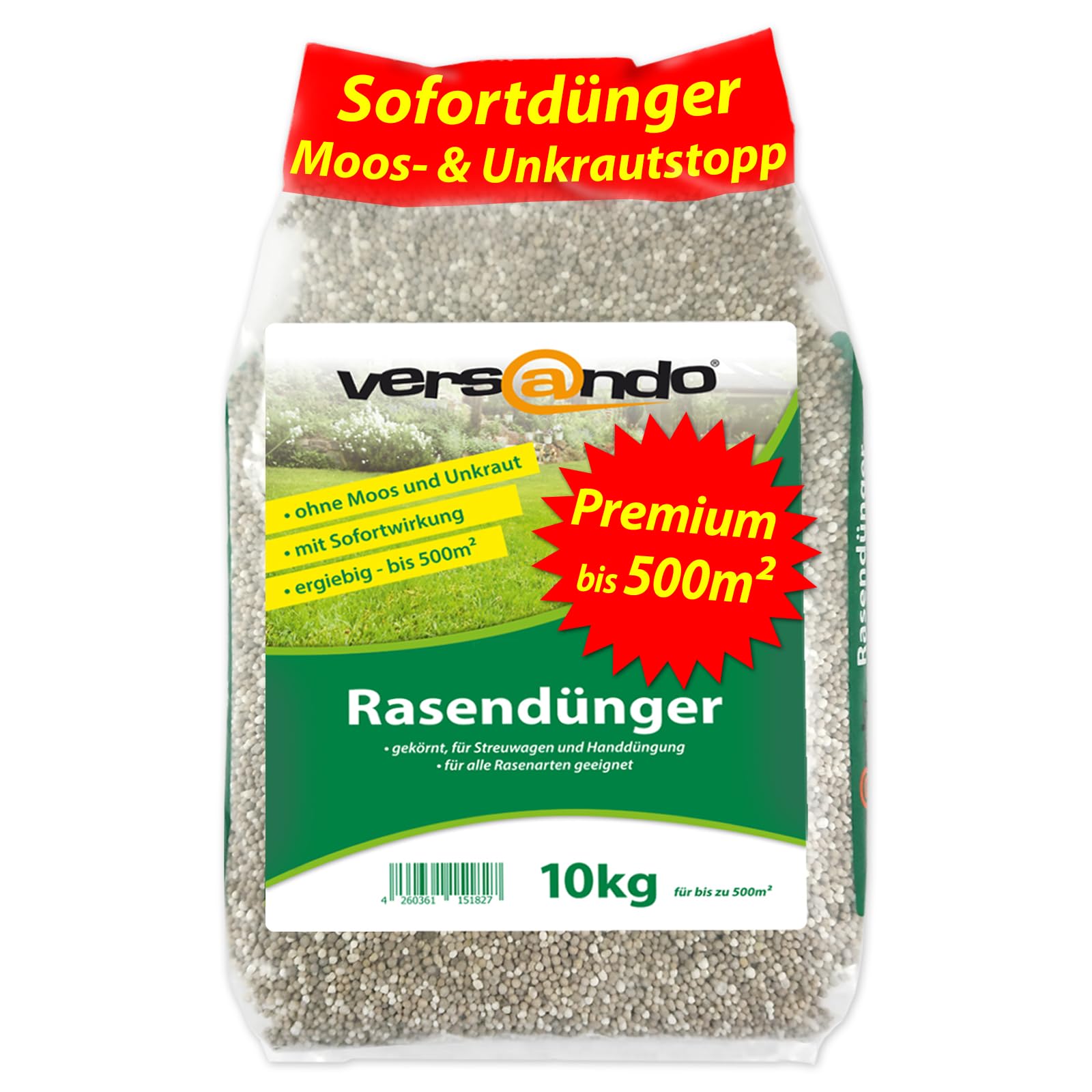 versando 10kg bis 500m² Rasendünger Frühjahr Sommer: verdrängt Moos und Unkraut für gesunden sattgrünen Rasen Frühjahrsdünger mit Sofortwirkung - Premium Qualität