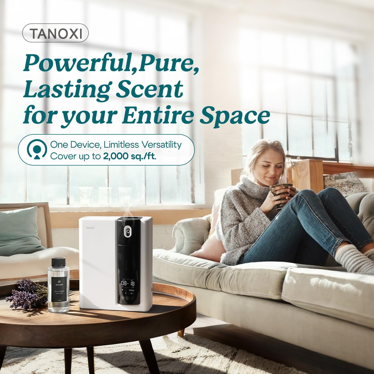 Waterless Diffuser Kit Included 200ml Oil, Scent Air Machine for Home Cover Up to 2000 sq.ft, Smart Hotel Collection Diffuser for Large Rooms, White