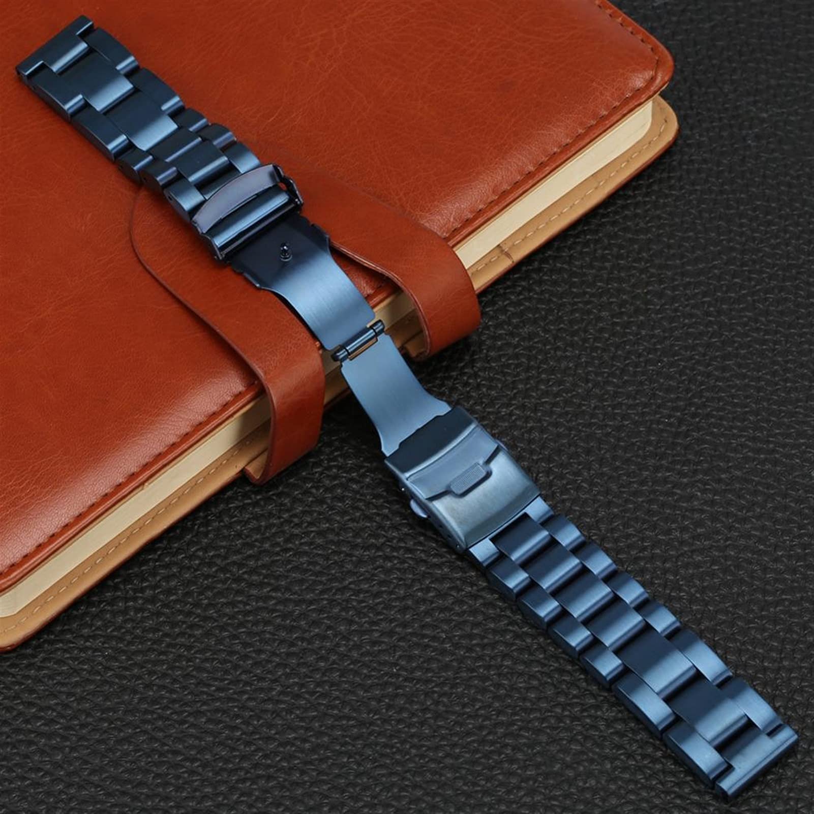 Uhrenarmband, massives Edelstahlarmband, 22 mm, 24 mm, 26 mm, Faltschließe, blaues Ersatzarmband für Herren, Zubehör / 26 mm/blau