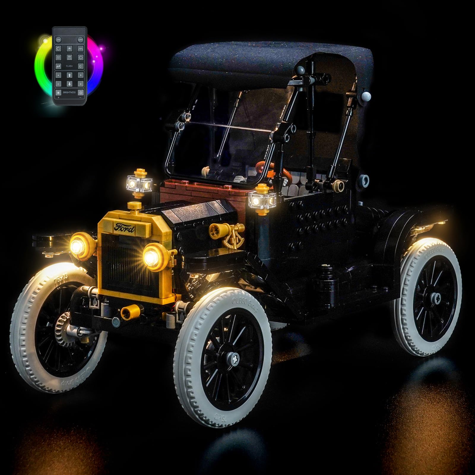 LocoLee RC Led Light Set Compatible with Lego 11376 Ford Model T Light Decoration Lighting Kit Compatible with Lego 11376 Building Blocks Model,Only Lights Set,No Model