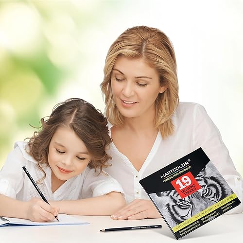 Miniatura 9 de Juego de Dibujo con Carbón MARTCOLOR, 19 Piezas, Lápices de Carbón Blanco y Negro para Dibujar, Bocetos, Sombreado, Mezcla, Lápices de Artista