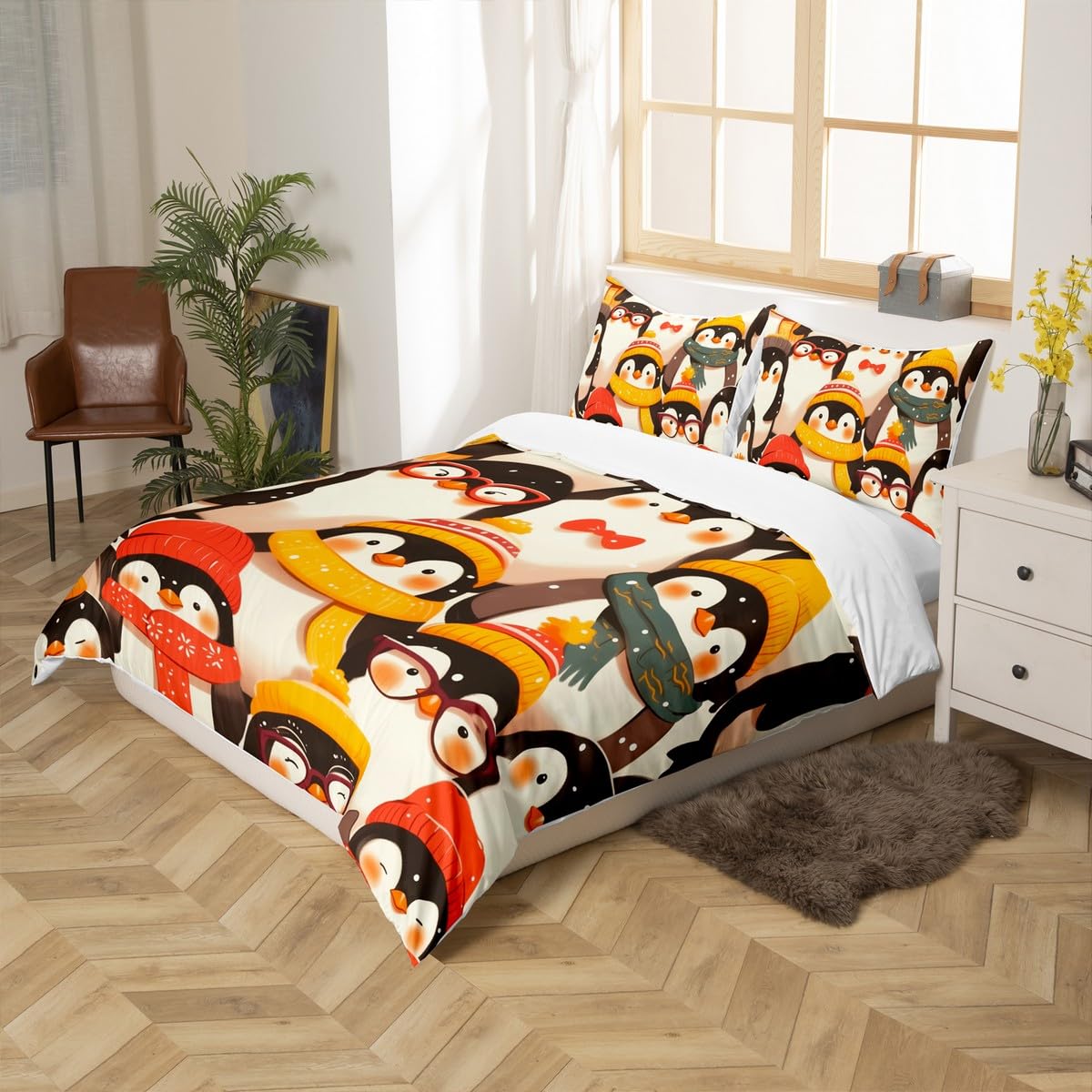 Homewish Śmieszne zestawy pościeli z pingwinem król uroczy kawaii pingwin poszewka na kołdrę zima zwierzę poszewka na kołdrę kreskówka antarktyka Boże Narodzenie zestaw łóżek