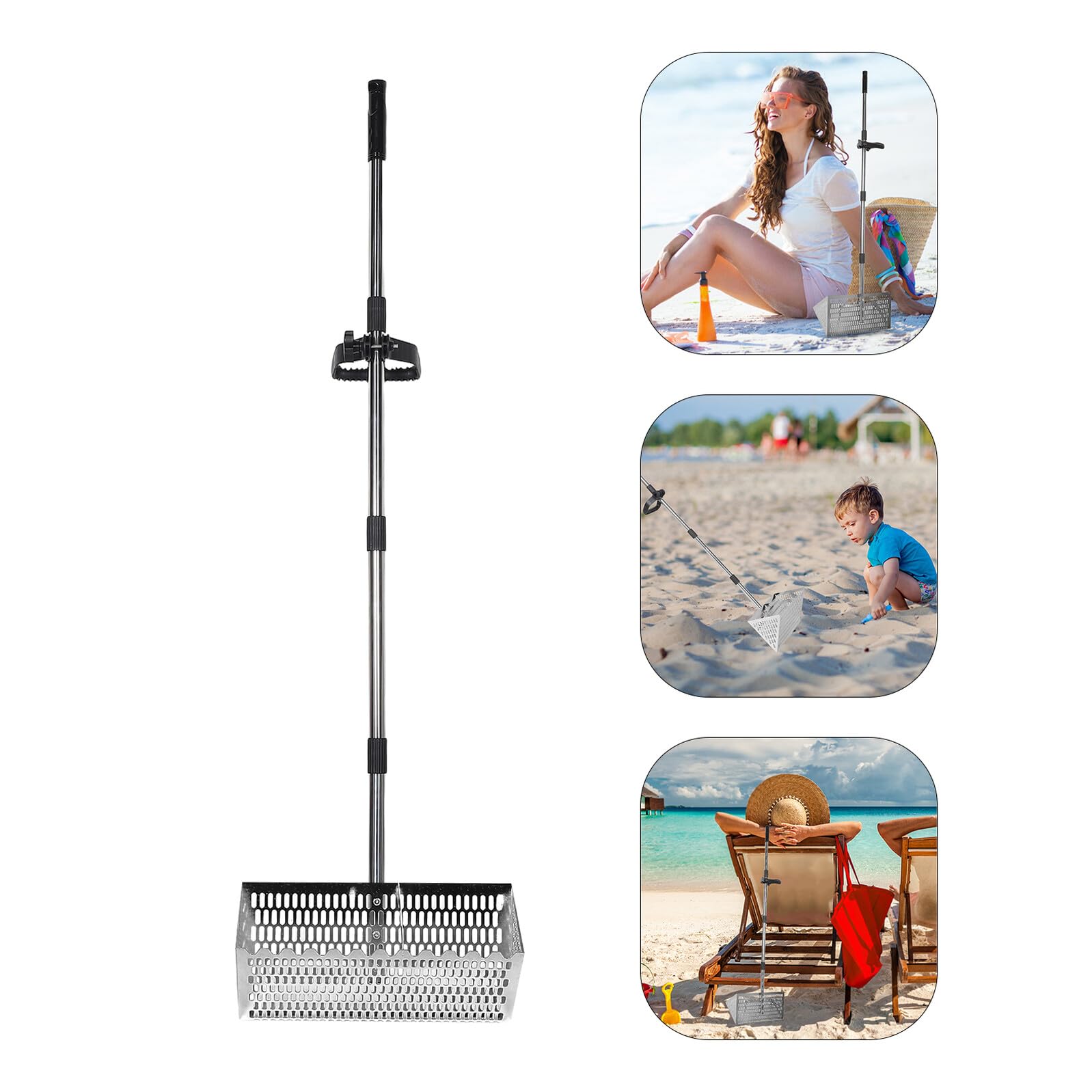 Toddmomy Râteau Tamis Sable de Plage Acier Robuste Détachable et Portable pour Chasse Trésor et Collecte de Coquillages