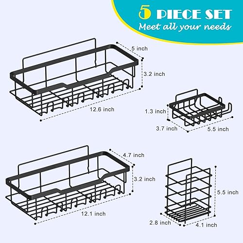 Miniatura 6 de REALINN Organizador de ducha adhesivo, paquete de 5 estantes de ducha de acero inoxidable a prueba de óxido, sin perforaciones, organizador de baño