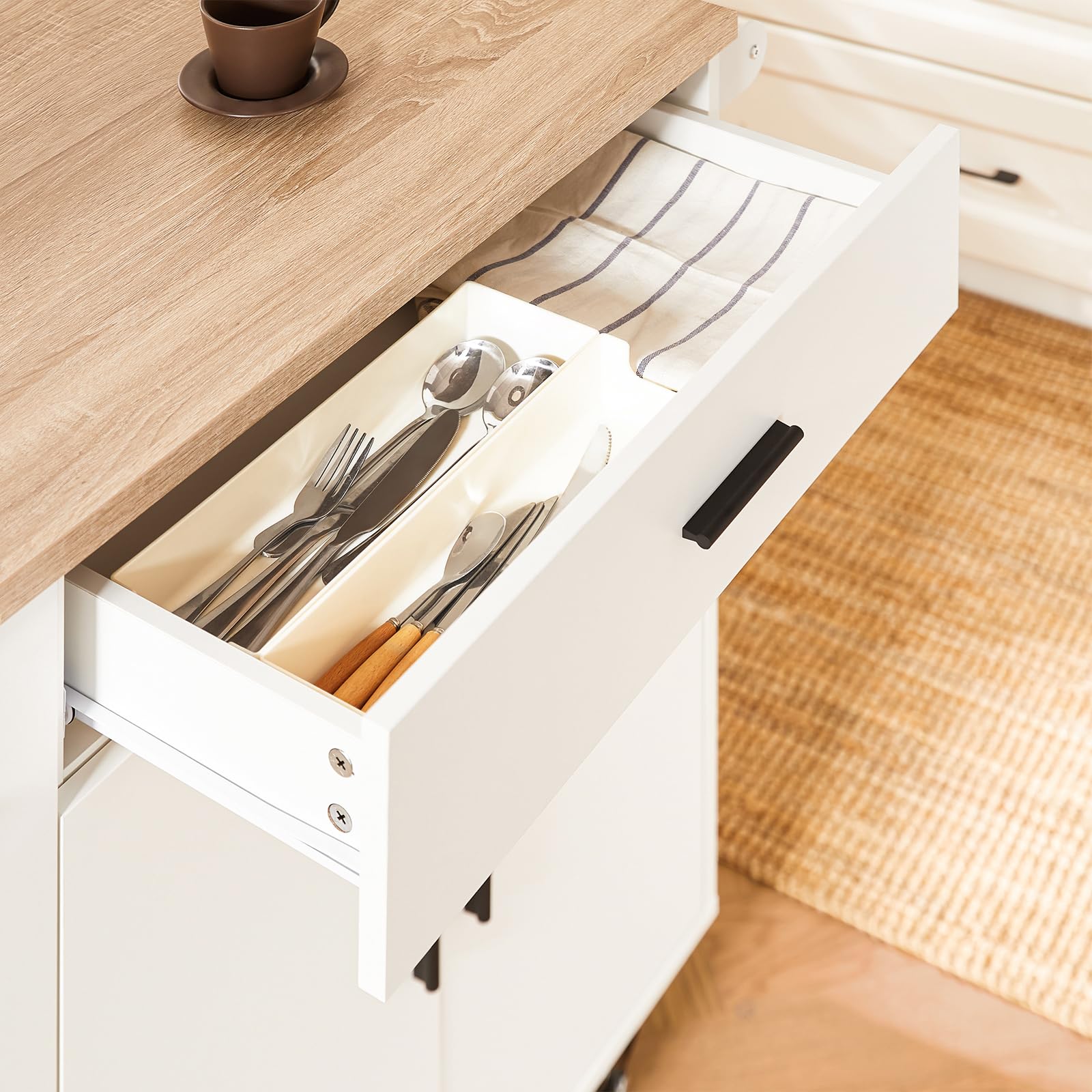 SoBuy Carrello Cucina Isola Cucina con Ruote Mobile da Cucina Salvaspazio con Cassetti, Penisola Cucina con Piano Lavoro - Mobile Cucina con Ruote Portatutto Bianco 105x46x92 cm FKW126-WN