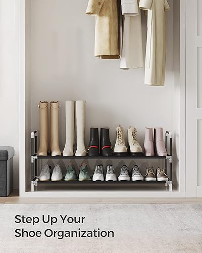 Miniatura 4 de SONGMICS Zapatero de 2 niveles con estantes para entrada de armario, negro ULSH052B01