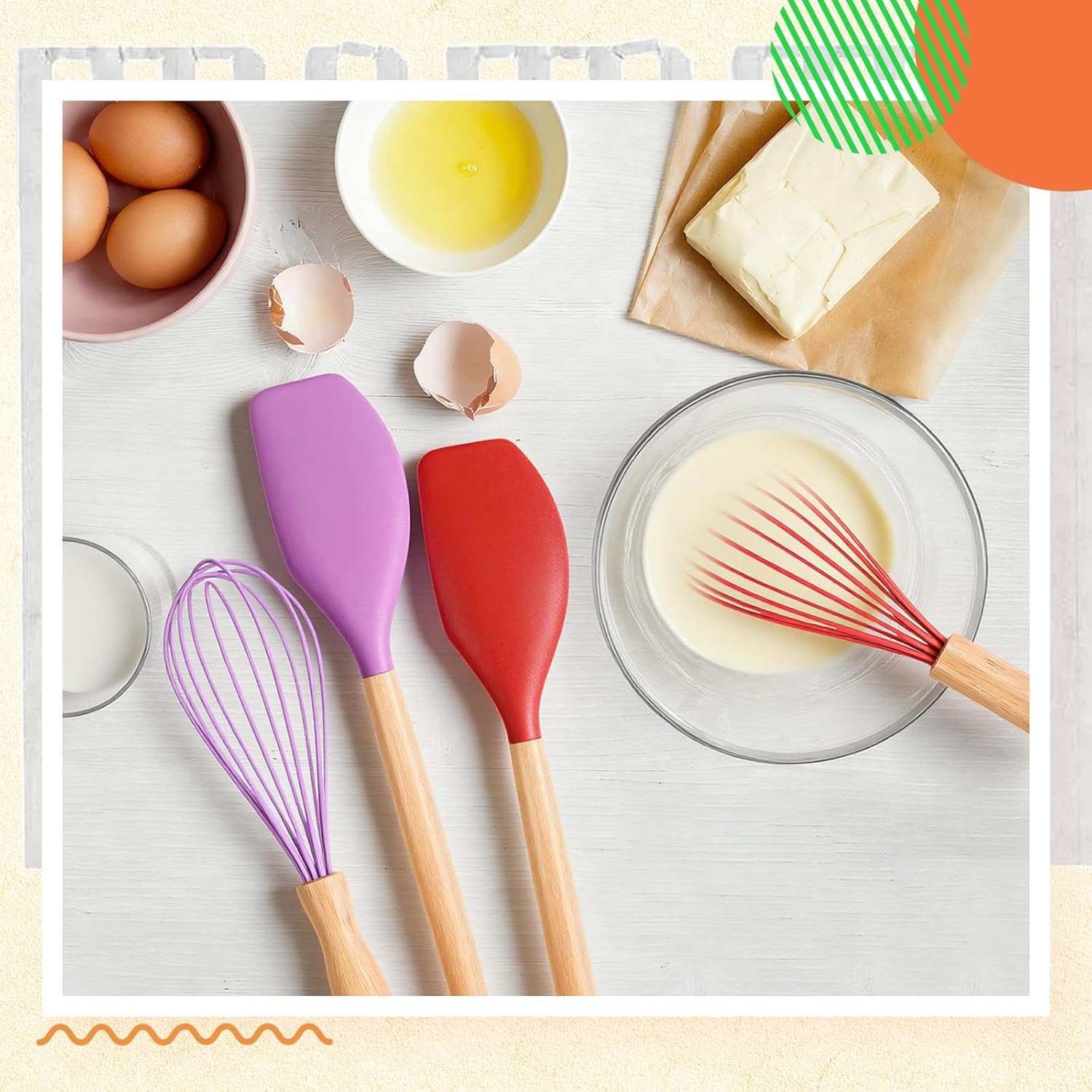 24 Pcs Small Silicone Whisks and Spatulas with Wooden Handle for Cooking 10 Inch Mini Whisk Spatula Non Stick Kitchen Baking Essentials Cookware for Valentines Day Party Favor Gift Supplies