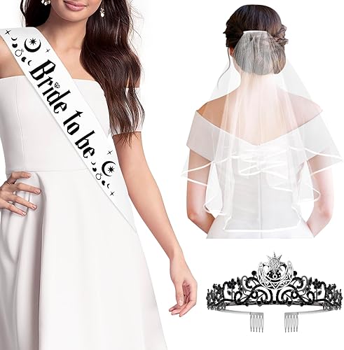 Juego de corona de velo de tiara de novia de Halloween, juego de decoraciones de despedida de soltera celestial, accesorios de decoración de