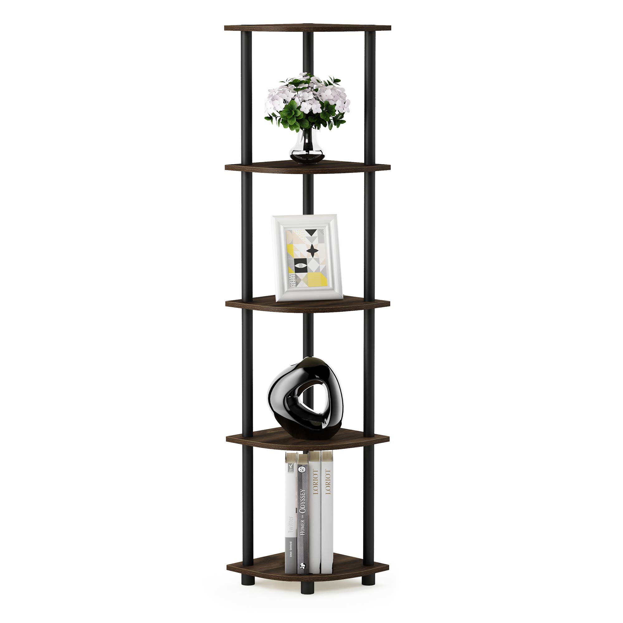 Walplus Furinno Turn-N-Tube 5 Tier Corner Display Rack Multipurpose Shelving UnitColumbia Walnut/black from B&Q
