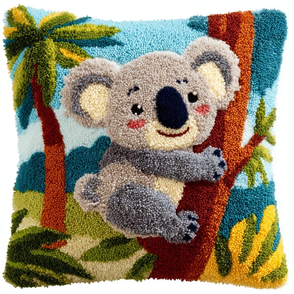 WallustrioaW Latch Hook Cushion kit,Tropical Koala,DIY Rug Cushion kit - Latch Hook Pillow for Beginners - Christmas Craft Activity,17x17in