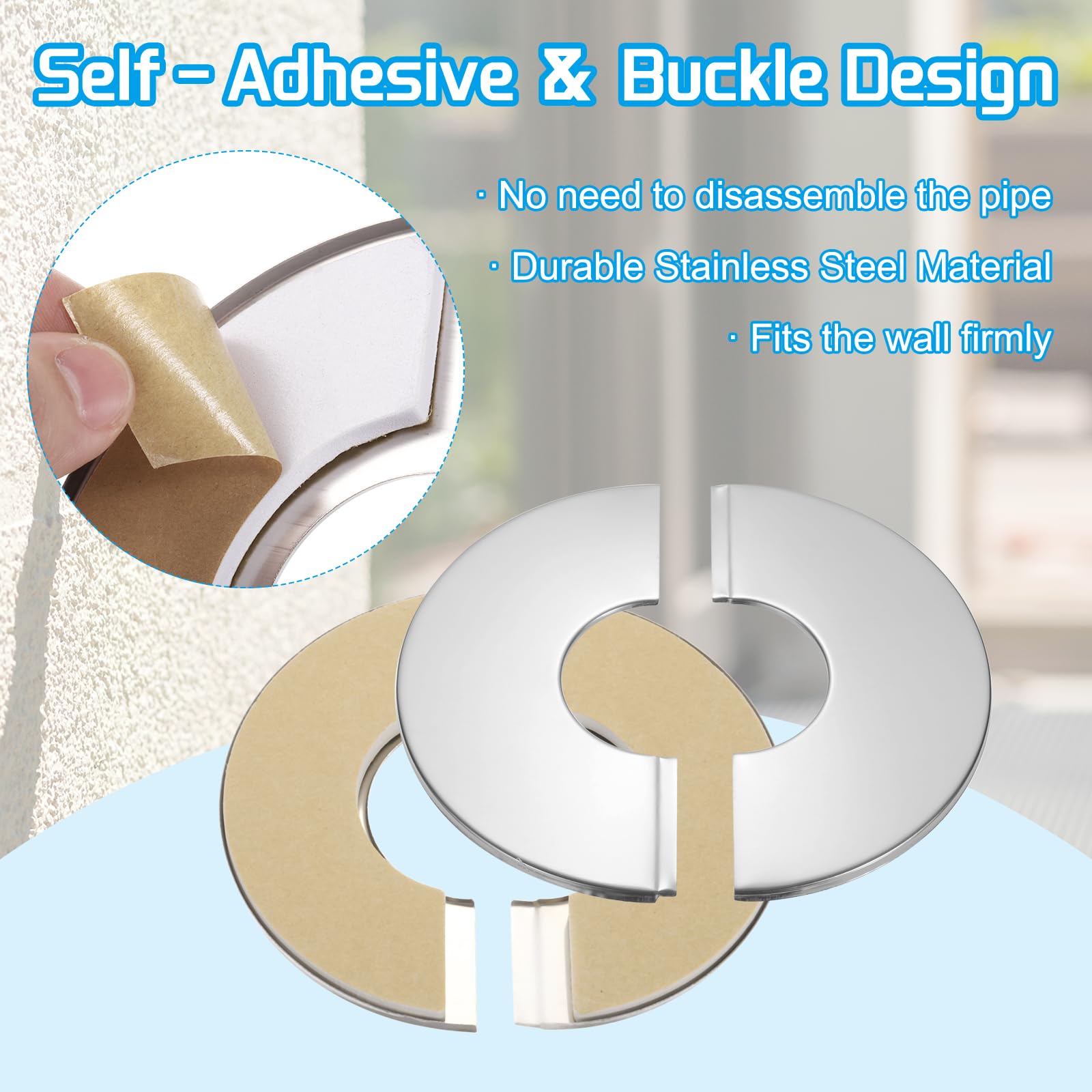 PATIKIL Flangia Divisa a Parete 2" (53mm), 2Pz in Acciaio Inox Tondo Autoadesivo Piastra Copertura per Parete Idraulica per Cucina Bagno Braccio Tubo Rubinetto Decorazione, Argento