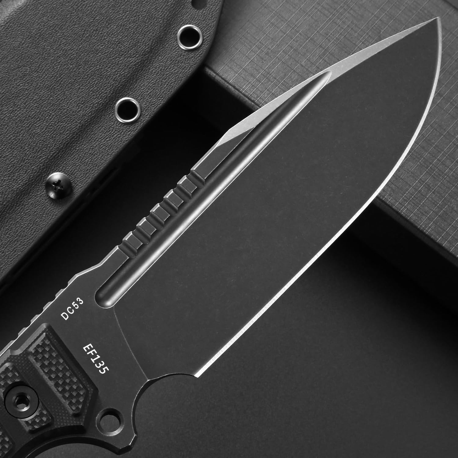 Eafengrow EF135 Fixed Blade Knife DC53 Steel Blade G10 Handle Full Tang Heavy Duty EDC Fix Knifes for Field Working Camping Survival Bushcraft(Black)