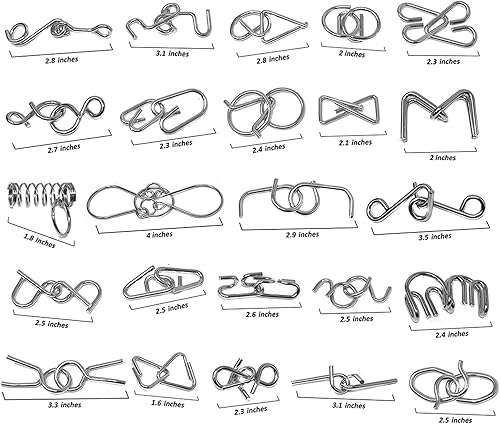 Miniatura 6 de Juego de 24 rompecabezas de alambre de metal con bolsa, juego de desbloqueo de eslabones de hierro, juego de entrelazado, anillo chino, juguete