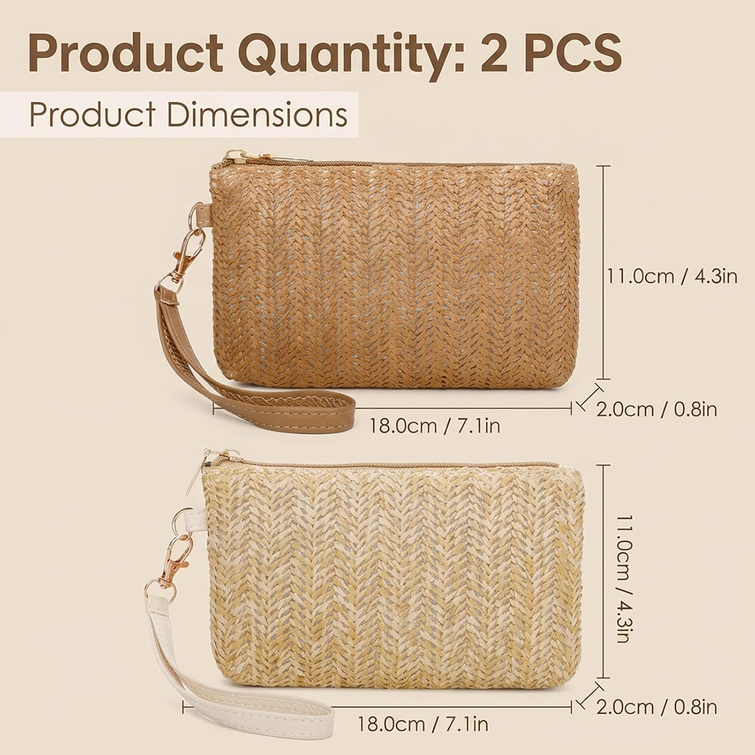 2PCS Straw Clutch, Summer Clutch Wristlet Purse, Straw Purse Wristlet Purses for Women Offering Options for Various Occasions