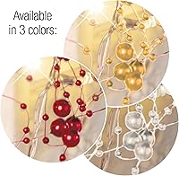 Vista 4 de Collections Etc Decoraciones navideñas para interiores, guirnalda de cuentas de bayas iluminadas festivas plateadas, 120 pulgadas de largo